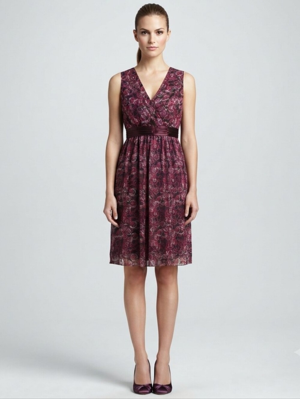 MOTHERHOOD Berry Red Paisley Faux Wrap Waist Belt Dress Size Small